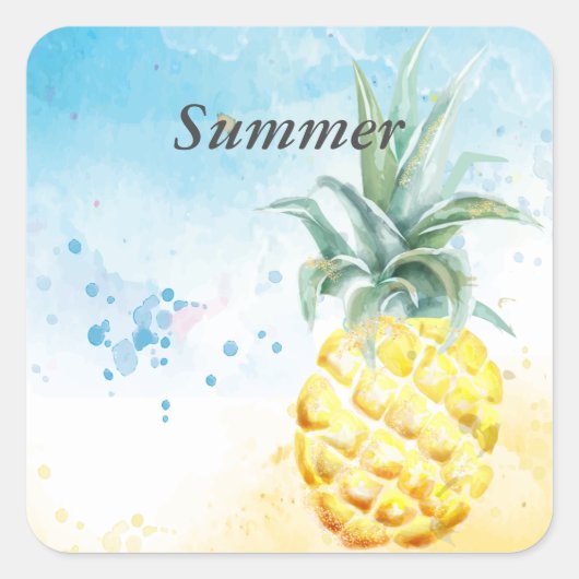 Cool Pineapple Summer Vierkante Sticker (Voorkant)