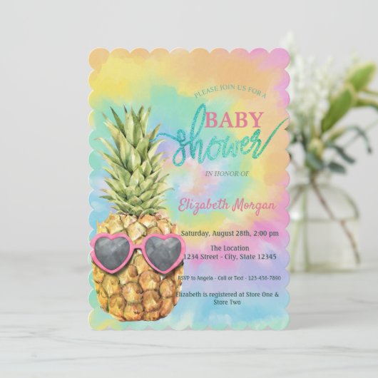 Cool Pineapple Tie Dye Summer Baby shower Kaart (Staand voorkant)