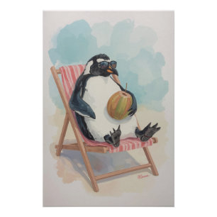 Cool Pinguïn Poster   Zomer Cartoon Wanddecoratie