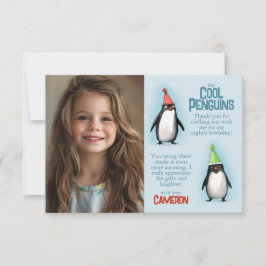 Cool Pinguins vieren verjaardagsfoto van kind Bedankkaart