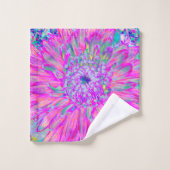 Cool Pink Blue en Paarse Artsy Dahlia Bloom Bad Handdoek (Wasdoekje)