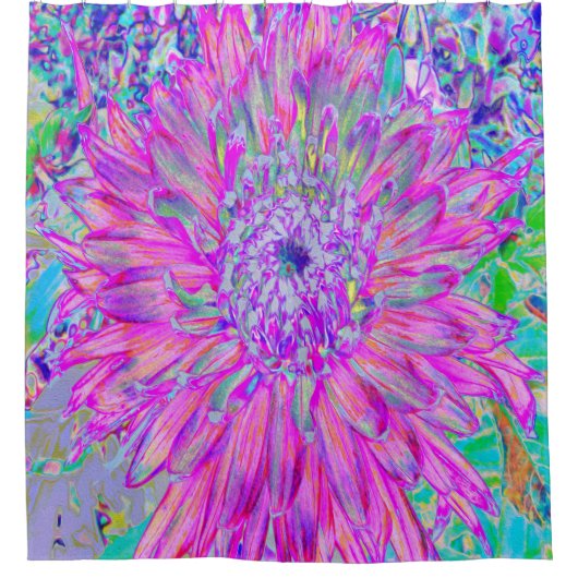 Cool Pink Blue en Paarse Artsy Dahlia Bloom Douchegordijn (Voorkant)