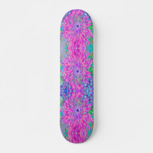 Cool Pink Blue en Paarse Artsy Dahlia Bloom Persoonlijk Skateboard