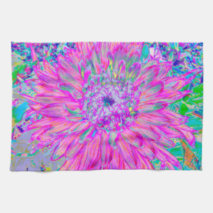 Cool Pink Blue en Paarse Artsy Dahlia Bloom Theedoek