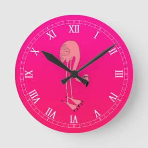 Cool Pink Cartoon Flamingo Ronde Klok