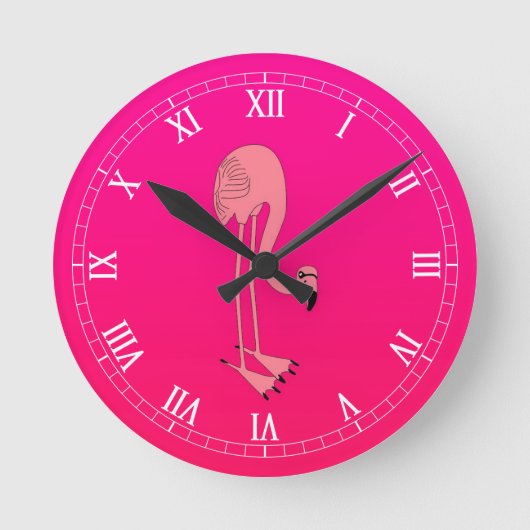 Cool Pink Cartoon Flamingo Ronde Klok (Voorkant)