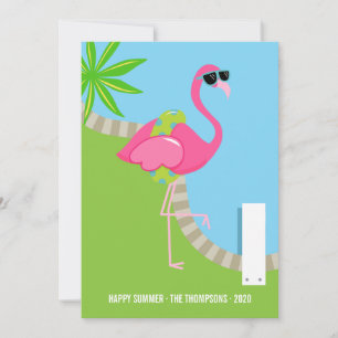Cool Pink Flamingo Family Photo Collage Greep Feestdagenkaart
