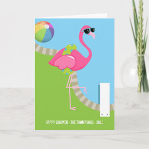 Cool Pink Flamingo Summer Family Greep Feestdagen Kaart
