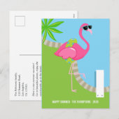 Cool Pink Flamingo Summer Family Greep Feestdagenkaart (Voorkant / Achterkant)
