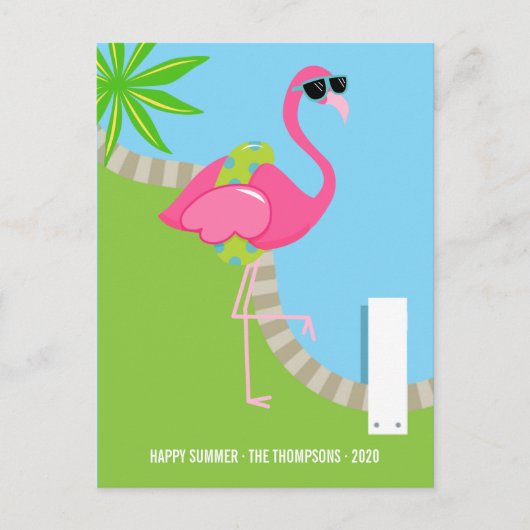 Cool Pink Flamingo Summer Family Greep Feestdagenkaart (Voorkant)