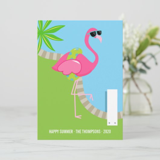 Cool Pink Flamingo Summer Family Greep Kaart (Staand voorkant)