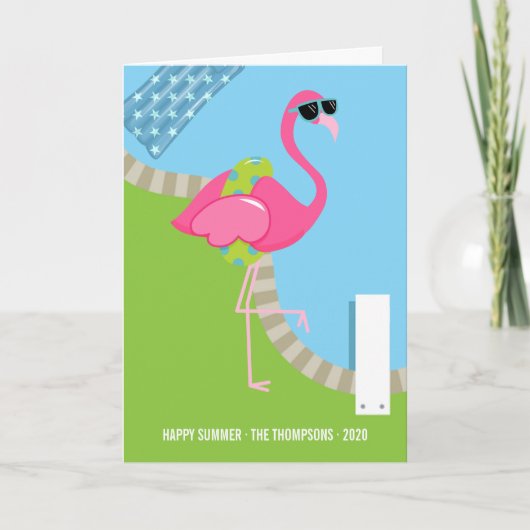 Cool Pink Flamingo Summer Greeting Kaart (Voorkant)