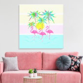 Cool Pink Flamingos Sun en Palm Trees Wall Art Canvas Afdruk (Insitu (Woonkamer))