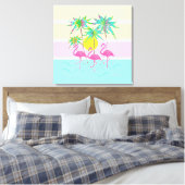 Cool Pink Flamingos Sun en Palm Trees Wall Art Canvas Afdruk (Insitu (Slaapkamer))