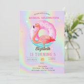 Cool Pink Flamingo's Zwembad Float Holografisch Kaart (Staand voorkant)