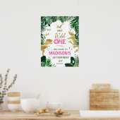 Cool Pink Girl Dinosaurs Birthday Welkom Poster (Keuken)