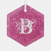 Cool Pink Glitter White Funky Monogram Aangepast Glas Ornament (Voorkant)