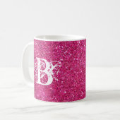 Cool Pink Glitter White Funky Monogram Aangepast Koffiemok (Voorkant links)