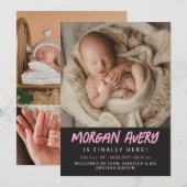 Cool Pink Marker Font Nieuwe Baby Meisje Foto Aankondiging (Voorkant / Achterkant)