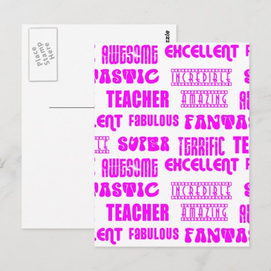 Cool Pink Modern Design 4 leraren Positieve woorde Briefkaart (Voorkant / Achterkant)