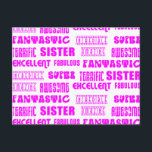 Cool Pink Modern Design 4 Sisters Positieve woorde Briefkaart<br><div class="desc">Fantastic Incredible Super Terrific Sister is een stijlvol, cool en Geweldige collectie van leuke geschenken en cadeau-ideeën, ontworpen voor u om uw # 1 zus te geven met Kerstmis, verjaardagsfeestjes, jubilea, feesten en speciale gelegenheden. Elk klassiek stijlgeschenk voor Amazing Geweldige Excellent Fabulous Fantastic Incredible Super Terrific Sisters is aanpasbaar: voeg...</div>