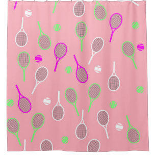 Cool Pink Retro Racquets Pattern Tennis Player Douchegordijn