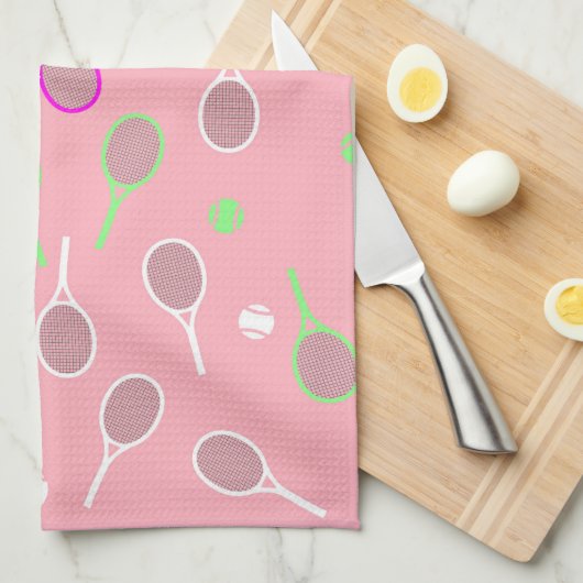 Cool Pink Retro Racquets Pattern Tennis Player Theedoek (Quarter Fold)