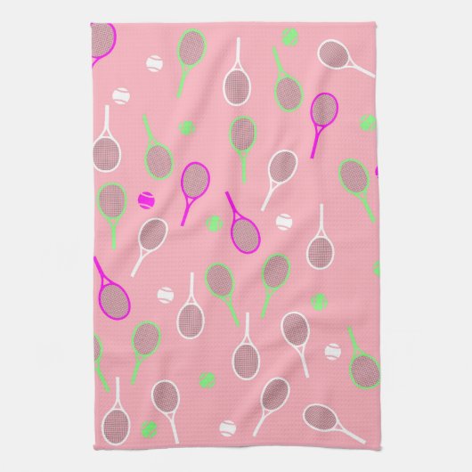 Cool Pink Retro Racquets Pattern Tennis Player Theedoek (Verticaal)