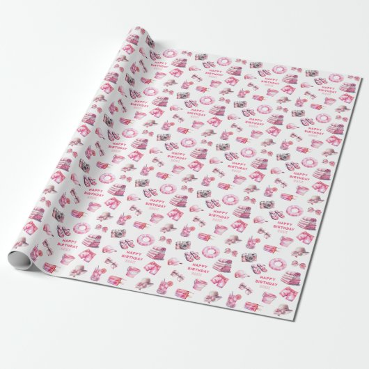 Cool Pink Summer Girls Verjaardag Cadeaupapier (Uitgerold)