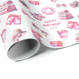 Cool Pink Summer Girls Verjaardag Cadeaupapier