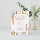 Cool Pink Waterverf Memphis Artistiek Afstuderen Uitnodiging Briefkaart (Staand voorkant)