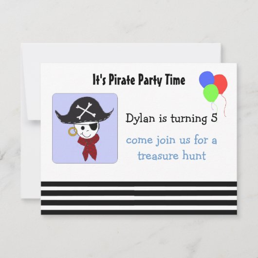Cool Pirate Birthday Party Invitation Kaart (Voorkant)