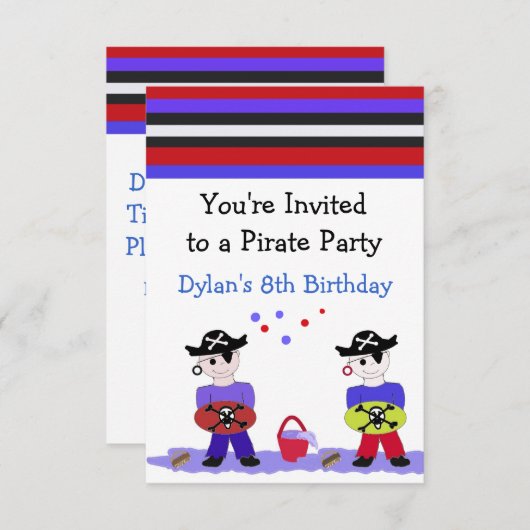 Cool Pirate Party Birthday Invitation Kaart (Voorkant / Achterkant)