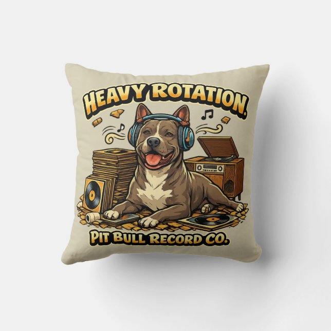 Cool Pitbull Vinyl Platen Retro Sfeer Kussen (Achterkant)