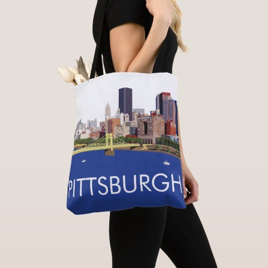 Cool Pittsburgh Skyline Computer Illustration Tote Bag (Dichtbij)