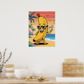 Cool Pixel Banana op vakantie Poster (Keuken)