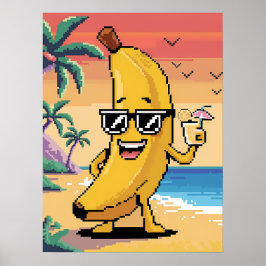 Cool Pixel Banana op vakantie Poster