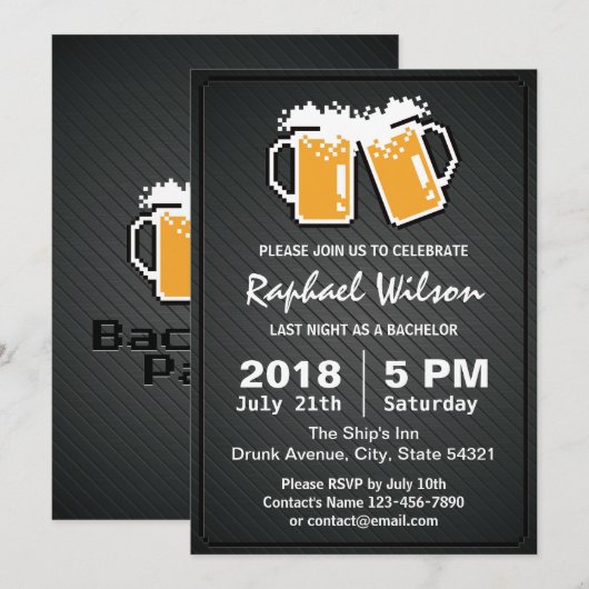 Cool Pixel Bier & Twill Metal Jonggezellen Avond K Kaart (Voorkant / Achterkant)