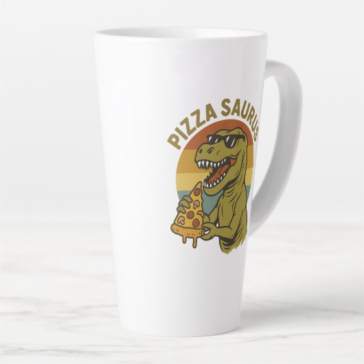 Cool Pizza Dino in Retro-stijl Latte Mok (Rechterhoek)