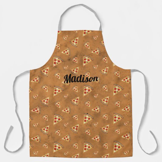 Cool pizza plakjes  bruin patroon Jouw naam Schort (Voorkant)