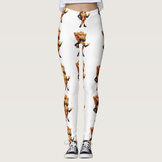 Cool Pizza Slice Mascot in Leather Jacket Art Leggings