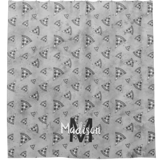Cool pizza slice zwart wit monogram douchegordijn (Voorkant)