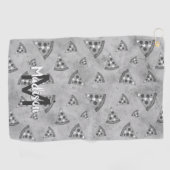Cool pizza slice  zwart wit monogram golfhanddoek (Horizontaal)