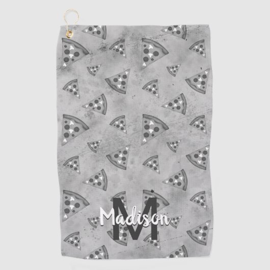 Cool pizza slice  zwart wit monogram golfhanddoek (Voorkant)