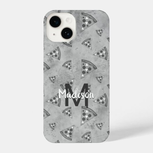 Cool pizza slice  zwart wit monogram iPhone hoesje (Achterkant)