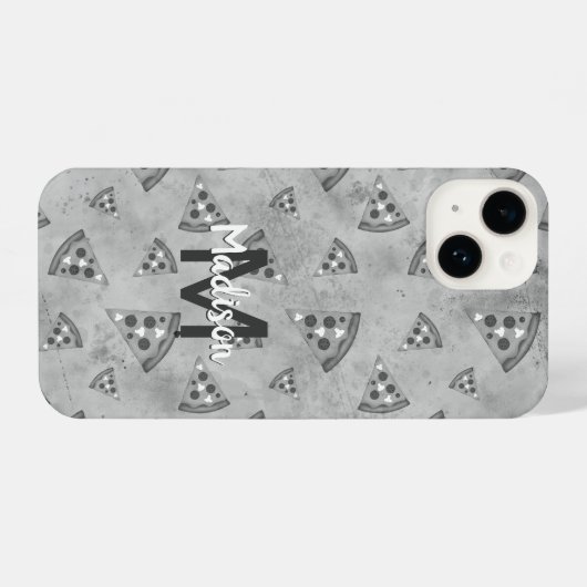 Cool pizza slice  zwart wit monogram iPhone hoesje (Achterkant horizontaal)
