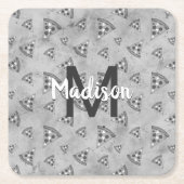 Cool pizza slice  zwart wit monogram kartonnen onderzetters (Voorkant)