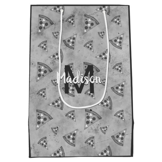 Cool pizza slice zwart wit monogram medium cadeauzakje (Achterkant)