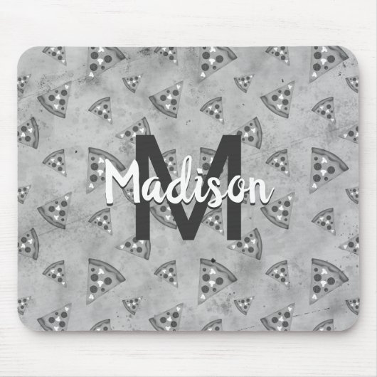 Cool pizza slice  zwart wit monogram muismat (Voorkant)
