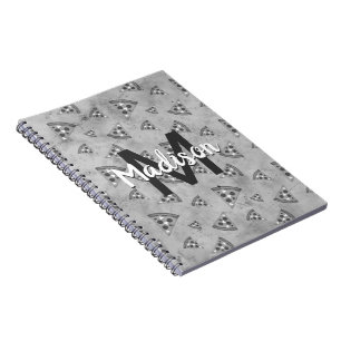Cool pizza slice  zwart wit monogram notitieboek